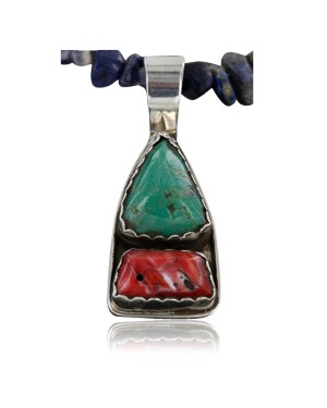 Handmade Certified Authentic Navajo .925 Sterling Silver Natural Spiny Oyster and Turquoise Native American Necklace 370985213934