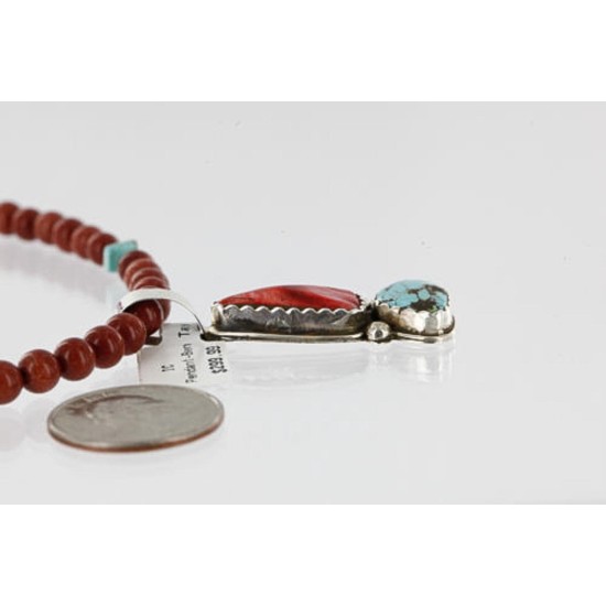 Handmade Certified Authentic Navajo .925 Sterling Silver Natural Spiny Oyster and Turquoise Native American Necklace 370993051520