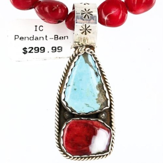 Handmade Certified Authentic Navajo .925 Sterling Silver Natural Spiny Oyster and Turquoise Native American Necklace 370998487541