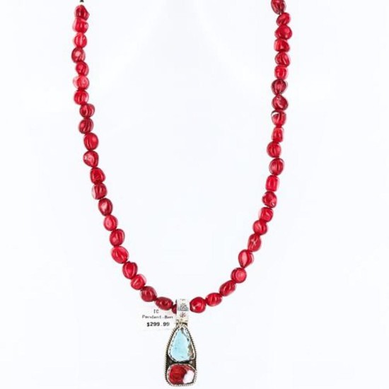 Handmade Certified Authentic Navajo .925 Sterling Silver Natural Spiny Oyster and Turquoise Native American Necklace 370998487541
