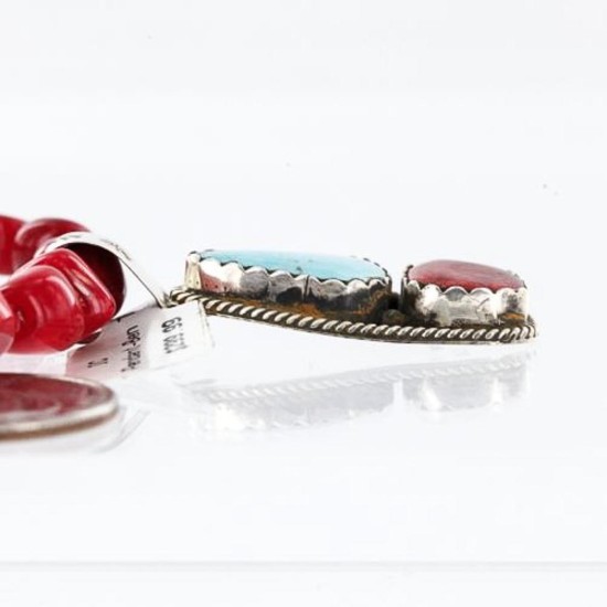 Handmade Certified Authentic Navajo .925 Sterling Silver Natural Spiny Oyster and Turquoise Native American Necklace 370998487541