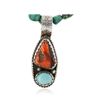 Handmade Certified Authentic Navajo .925 Sterling Silver Natural Spiny Oyster and Turquoise Native American Necklace 370998544885