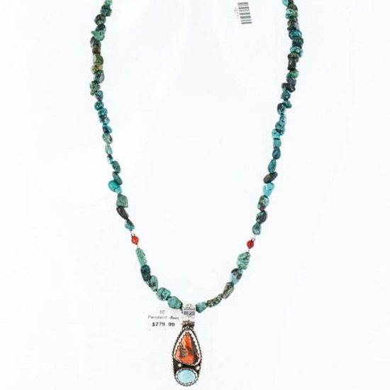 Handmade Certified Authentic Navajo .925 Sterling Silver Natural Spiny Oyster and Turquoise Native American Necklace 370998544885