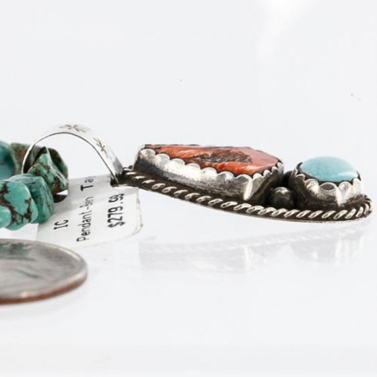 Handmade Certified Authentic Navajo .925 Sterling Silver Natural Spiny Oyster and Turquoise Native American Necklace 370998544885