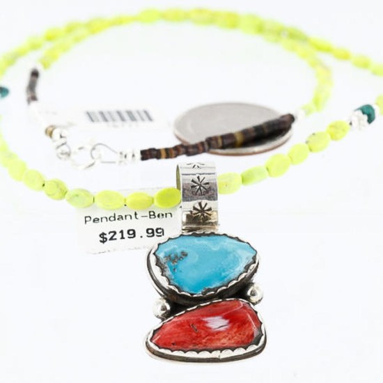 Handmade Certified Authentic Navajo .925 Sterling Silver Natural Spiny Oyster and Turquoise Native American Necklace 371002457806