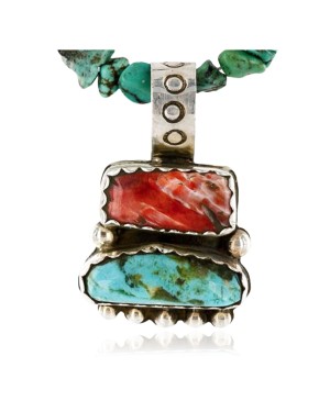 Handmade Certified Authentic Navajo .925 Sterling Silver Natural Spiny Oyster and Turquoise Native American Necklace 371002848987