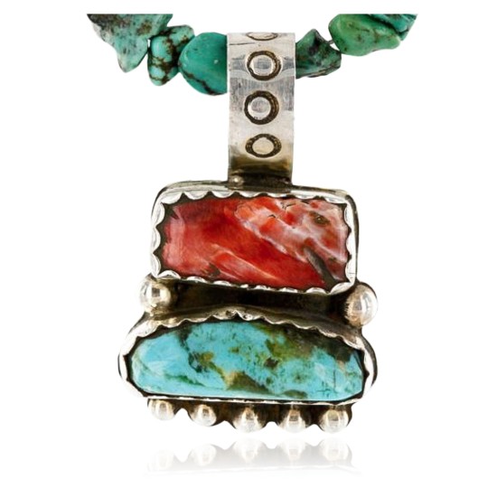 Handmade Certified Authentic Navajo .925 Sterling Silver Natural Spiny Oyster and Turquoise Native American Necklace 371002848987