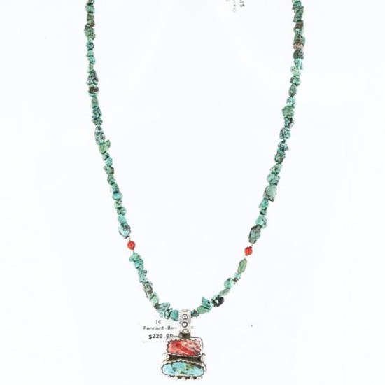 Handmade Certified Authentic Navajo .925 Sterling Silver Natural Spiny Oyster and Turquoise Native American Necklace 371002848987