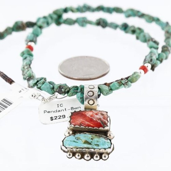 Handmade Certified Authentic Navajo .925 Sterling Silver Natural Spiny Oyster and Turquoise Native American Necklace 371002848987