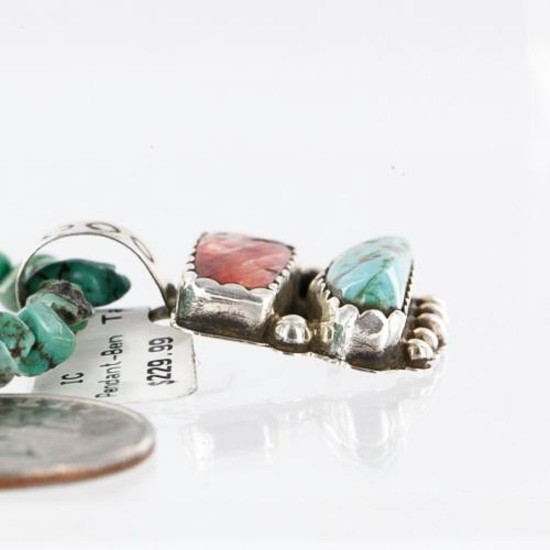 Handmade Certified Authentic Navajo .925 Sterling Silver Natural Spiny Oyster and Turquoise Native American Necklace 371002848987