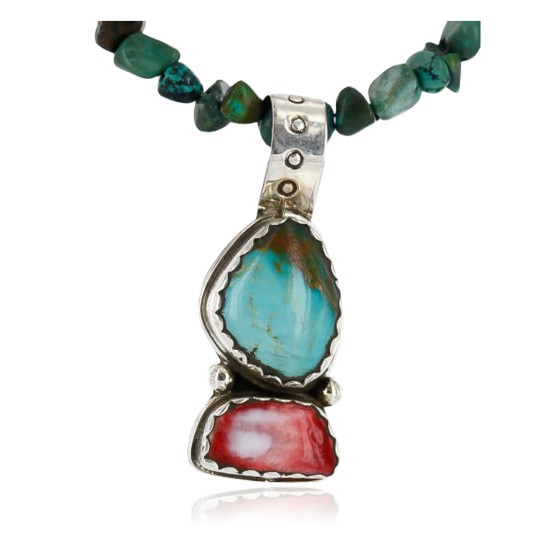 Handmade Certified Authentic Navajo .925 Sterling Silver Natural Spiny Oyster and Turquoise Native American Necklace 371003577441