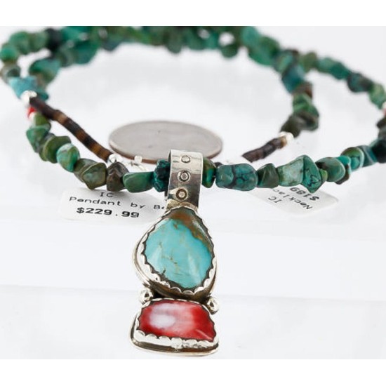 Handmade Certified Authentic Navajo .925 Sterling Silver Natural Spiny Oyster and Turquoise Native American Necklace 371003577441