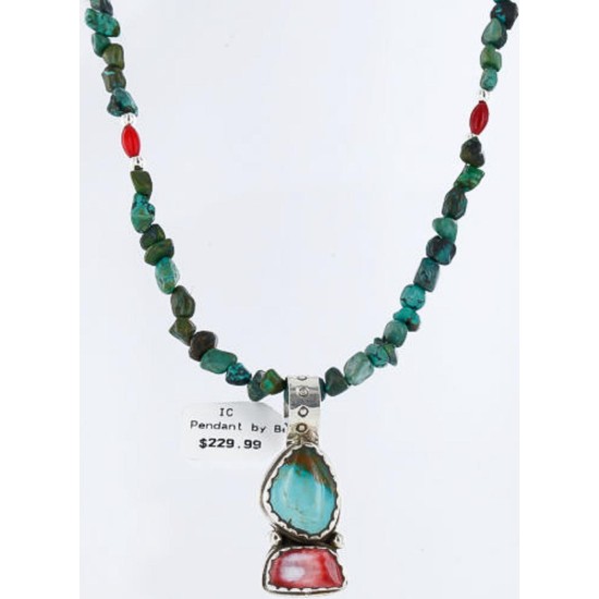 Handmade Certified Authentic Navajo .925 Sterling Silver Natural Spiny Oyster and Turquoise Native American Necklace 371003577441