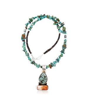 Handmade Certified Authentic Navajo .925 Sterling Silver Natural Spiny Oyster and Turquoise Native American Necklace 371017460857