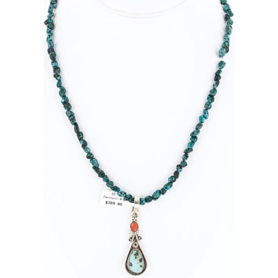 Handmade Certified Authentic Navajo .925 Sterling Silver Natural Spiny Oyster and Turquoise Native American Necklace 371030711645