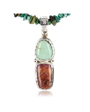 Handmade Certified Authentic Navajo .925 Sterling Silver Natural Spiny Oyster and Turquoise Native American Necklace 371047480293