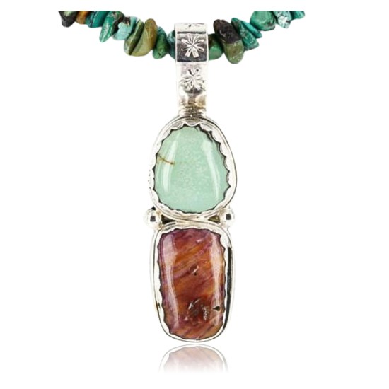 Handmade Certified Authentic Navajo .925 Sterling Silver Natural Spiny Oyster and Turquoise Native American Necklace 371047480293