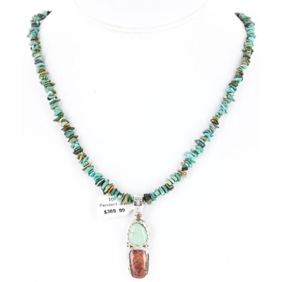 Handmade Certified Authentic Navajo .925 Sterling Silver Natural Spiny Oyster and Turquoise Native American Necklace 371047480293