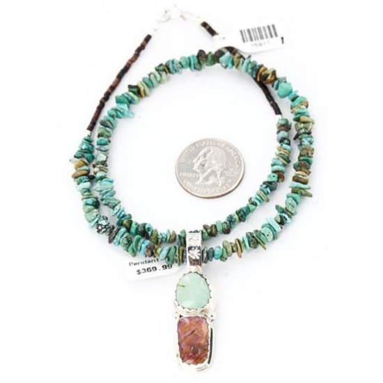 Handmade Certified Authentic Navajo .925 Sterling Silver Natural Spiny Oyster and Turquoise Native American Necklace 371047480293