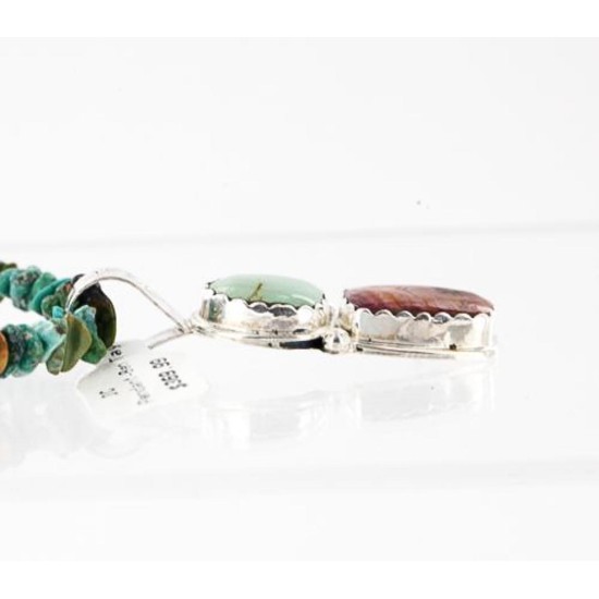 Handmade Certified Authentic Navajo .925 Sterling Silver Natural Spiny Oyster and Turquoise Native American Necklace 371047480293