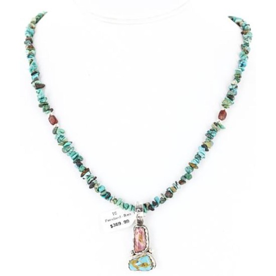 Handmade Certified Authentic Navajo .925 Sterling Silver Natural Spiny Oyster and Turquoise Native American Necklace 371050055446