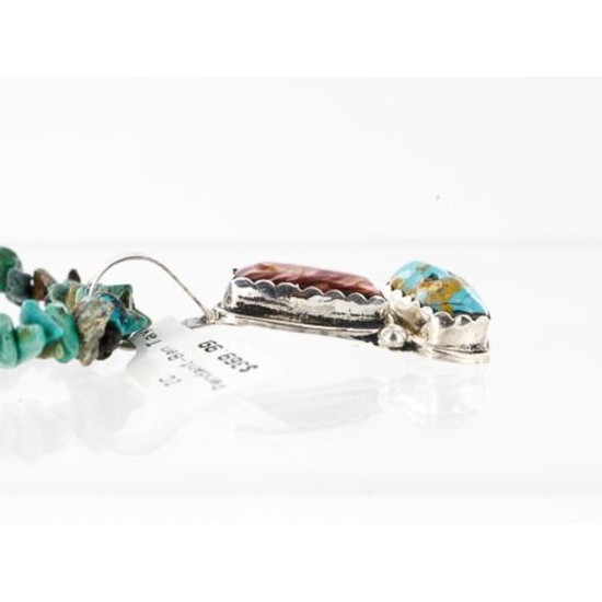 Handmade Certified Authentic Navajo .925 Sterling Silver Natural Spiny Oyster and Turquoise Native American Necklace 371050055446
