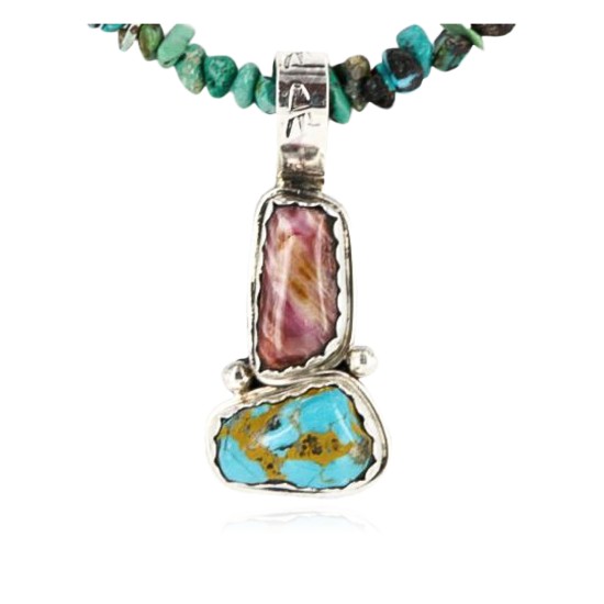 Handmade Certified Authentic Navajo .925 Sterling Silver Natural Spiny Oyster and Turquoise Native American Necklace 371050055446