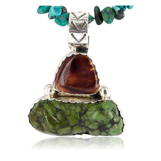 Handmade Certified Authentic Navajo .925 Sterling Silver Natural Spiny Oyster and Turquoise Native American Necklace 371051746862