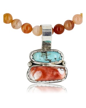 Handmade Certified Authentic Navajo .925 Sterling Silver Natural SPINY Oyster and Turquoise Native American Necklace 371058650881