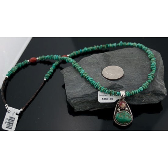 Handmade Certified Authentic Navajo .925 Sterling Silver Natural Spiny Oyster and Turquoise Native American Necklace 390641633387