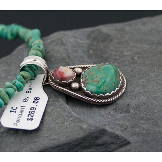 Handmade Certified Authentic Navajo .925 Sterling Silver Natural Spiny Oyster and Turquoise Native American Necklace 390641633387
