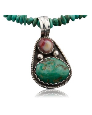 Handmade Certified Authentic Navajo .925 Sterling Silver Natural Spiny Oyster and Turquoise Native American Necklace 390641633387