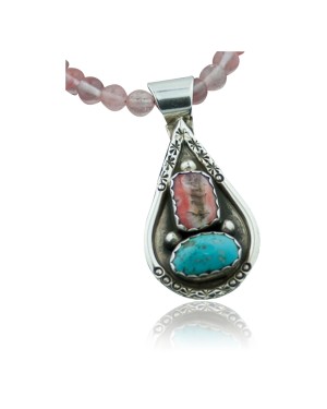 Handmade Certified Authentic Navajo .925 Sterling Silver Natural Spiny Oyster and Turquoise Native American Necklace 390643678852