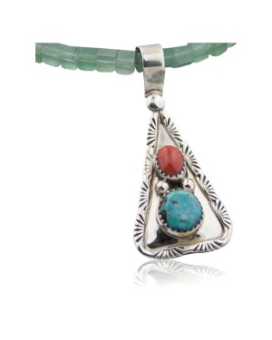 Handmade Certified Authentic Navajo .925 Sterling Silver Natural Spiny Oyster and Turquoise Native American Necklace 390645472572