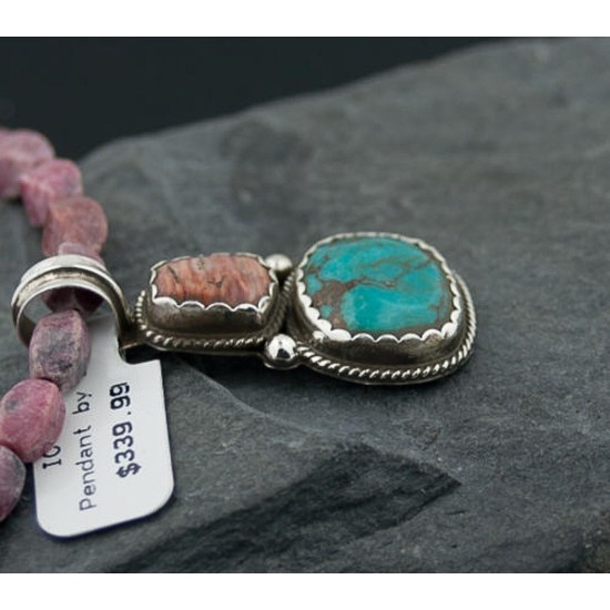 Handmade Certified Authentic Navajo .925 Sterling Silver Natural Spiny Oyster and Turquoise Native American Necklace 390645520524