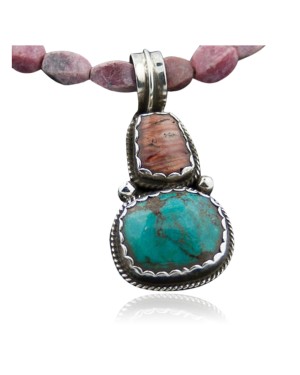 Handmade Certified Authentic Navajo .925 Sterling Silver Natural Spiny Oyster and Turquoise Native American Necklace 390645520524