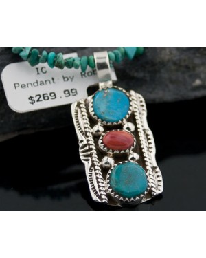 Handmade Certified Authentic Navajo .925 Sterling Silver Natural Spiny Oyster and Turquoise Native American Necklace 390646882747