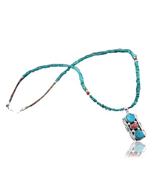 Handmade Certified Authentic Navajo .925 Sterling Silver Natural Spiny Oyster and Turquoise Native American Necklace 390646882747