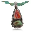 Handmade Navajo .925 Sterling Silver Natural Spiny Oyster and Turquoise Native American Necklace 390648900608