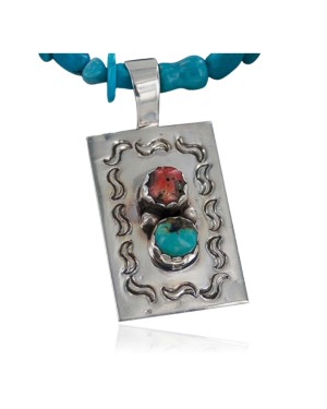 Handmade Certified Authentic Navajo .925 Sterling Silver Natural Spiny Oyster and Turquoise Native American Necklace 390653425069