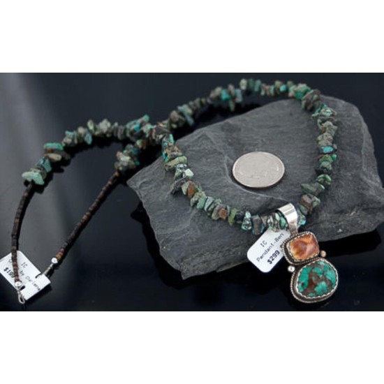 Handmade Certified Authentic Navajo .925 Sterling Silver Natural Spiny Oyster and Turquoise Native American Necklace 390654017568