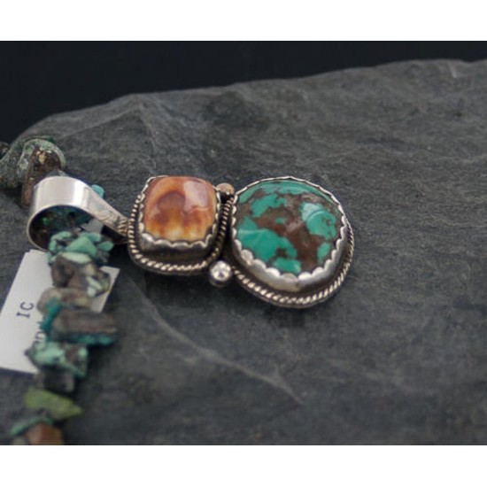 Handmade Certified Authentic Navajo .925 Sterling Silver Natural Spiny Oyster and Turquoise Native American Necklace 390654017568