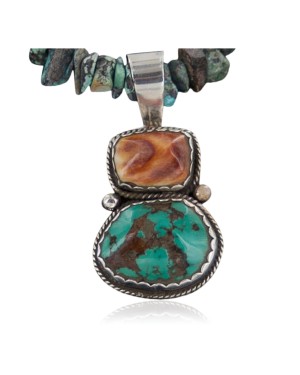 Handmade Certified Authentic Navajo .925 Sterling Silver Natural Spiny Oyster and Turquoise Native American Necklace 390654017568