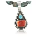 Handmade Navajo .925 Sterling Silver Natural Spiny Oyster and Turquoise Native American Necklace 390659735829