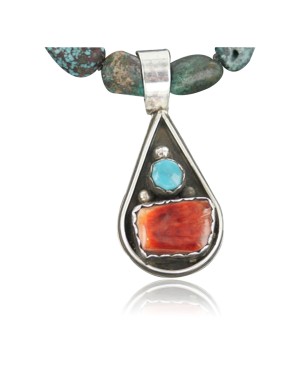 Handmade Certified Authentic Navajo .925 Sterling Silver Natural Spiny Oyster and Turquoise Native American Necklace 390659735829