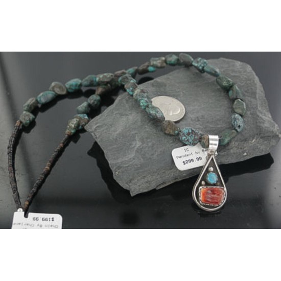 Handmade Certified Authentic Navajo .925 Sterling Silver Natural Spiny Oyster and Turquoise Native American Necklace 390659735829