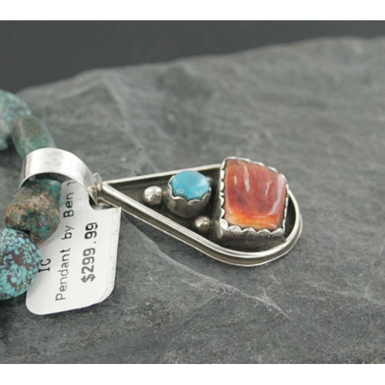 Handmade Certified Authentic Navajo .925 Sterling Silver Natural Spiny Oyster and Turquoise Native American Necklace 390659735829