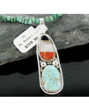 Handmade Certified Authentic Navajo .925 Sterling Silver Natural Spiny Oyster and Turquoise Native American Necklace 390661216163