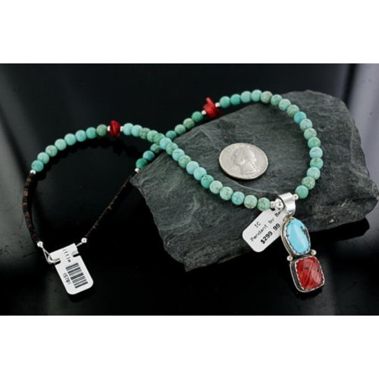 Handmade Certified Authentic Navajo .925 Sterling Silver Natural Spiny Oyster and Turquoise Native American Necklace 390661278065