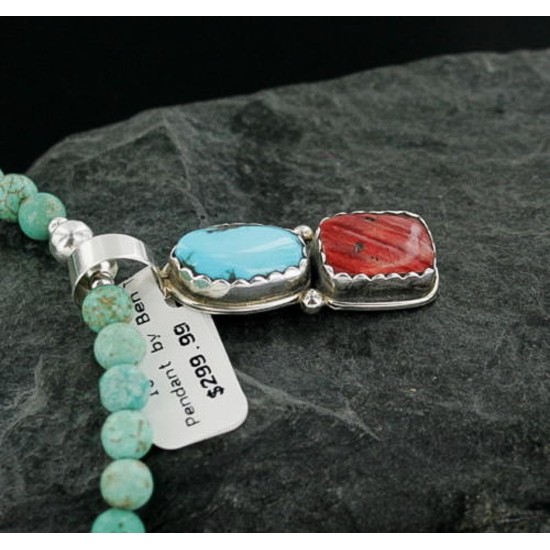 Handmade Certified Authentic Navajo .925 Sterling Silver Natural Spiny Oyster and Turquoise Native American Necklace 390661278065